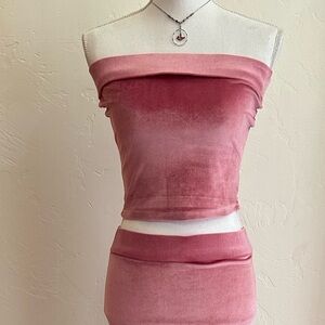 Finesse Pink Velvet Strapless Top and Long Skinny Maxi Skirt Set (Medium) NWOT